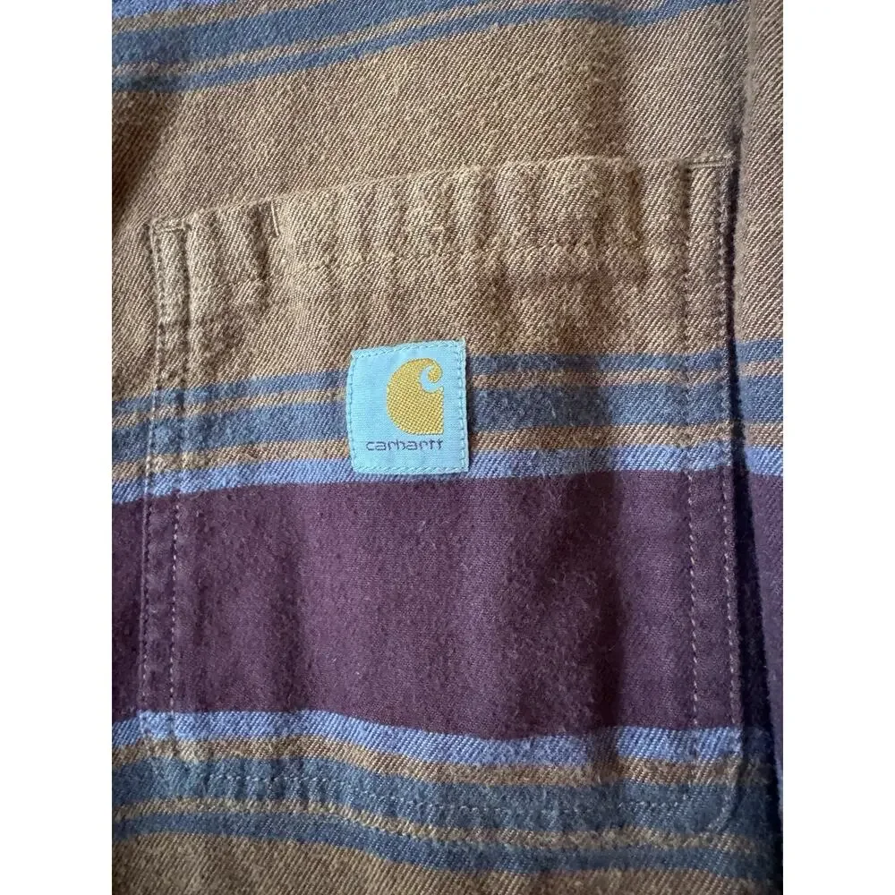 Carhartt Women’s Rugged Flex Loose Fit Flannel Shirt Brown Maroon Stripe Sz XXL - Picture 2 of 9